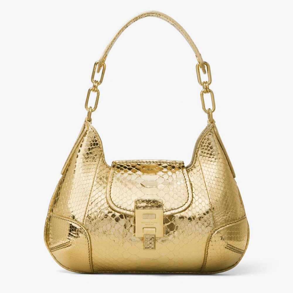Michael Kors NEW Gold Metallic Python Small Bancroft Bag